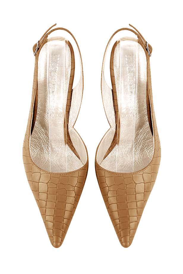 Women's camel beige elegant slingback heels. .  - Top view